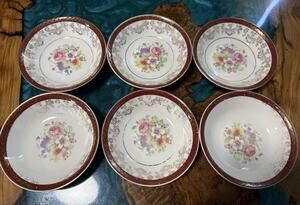 Six Vintage Stetson 22K Gold Trim 5” BERRY DESSERT BOWLS Made In USA